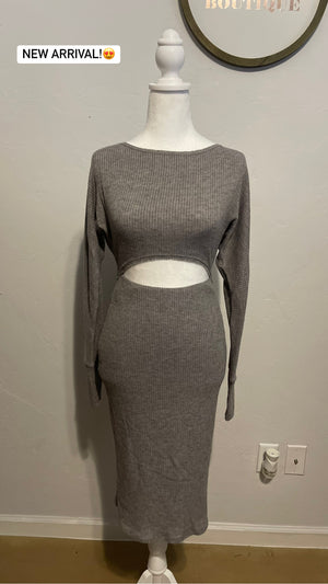 Grey Long Sleeve Cutout Dress