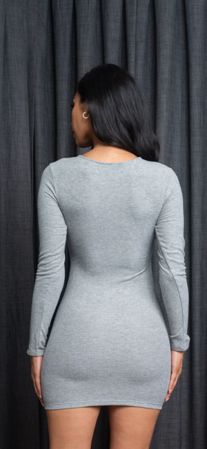 Grey Long Sleeve Ruched Dress