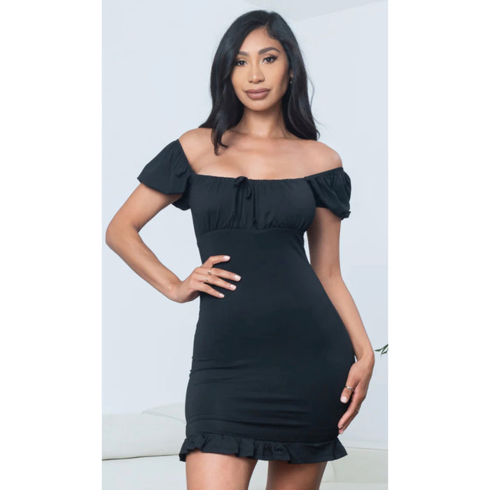 Off Shoulder Puff Sleeve Bodycon Dress