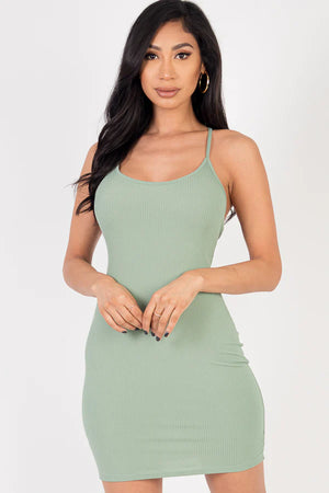 Sage Criss Cross Tied Back Mini Dress