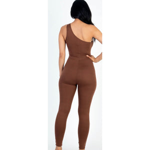 One Shoulder Brown Jumpsuit