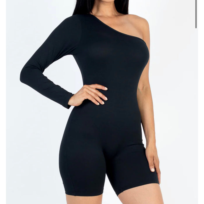 One Shoulder Long Sleeve Romper