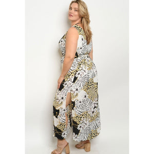 Yellow Plus Size Animal Printed Dress