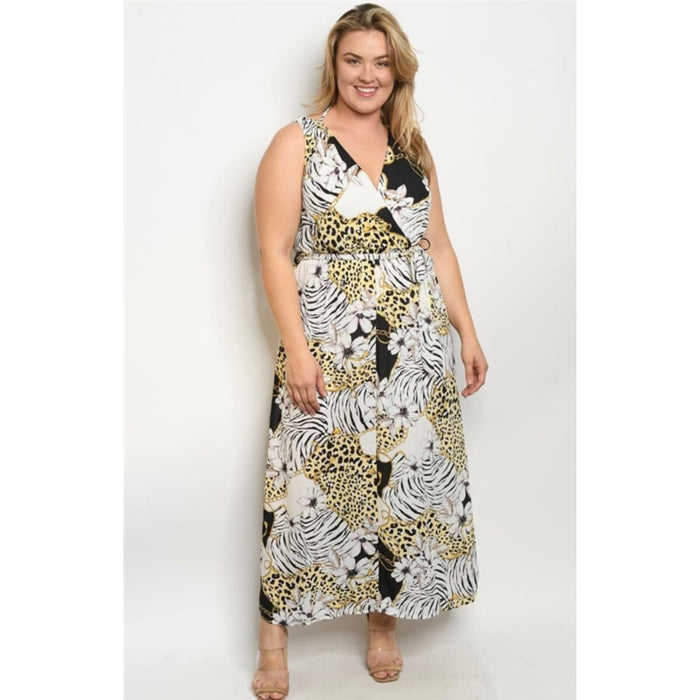 Yellow Plus Size Animal Printed Dress