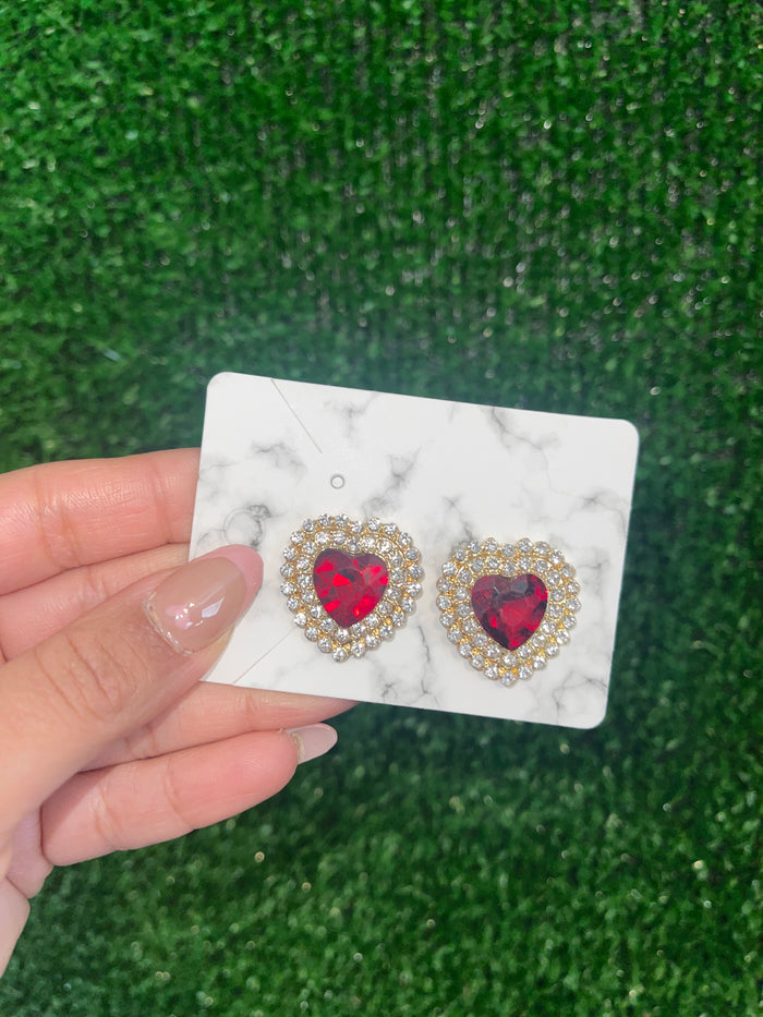 Red Heart Rhinestone Earrings