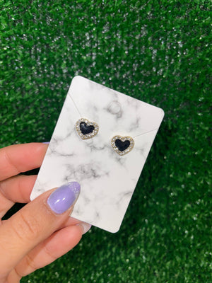 Small Black Heart Earrings